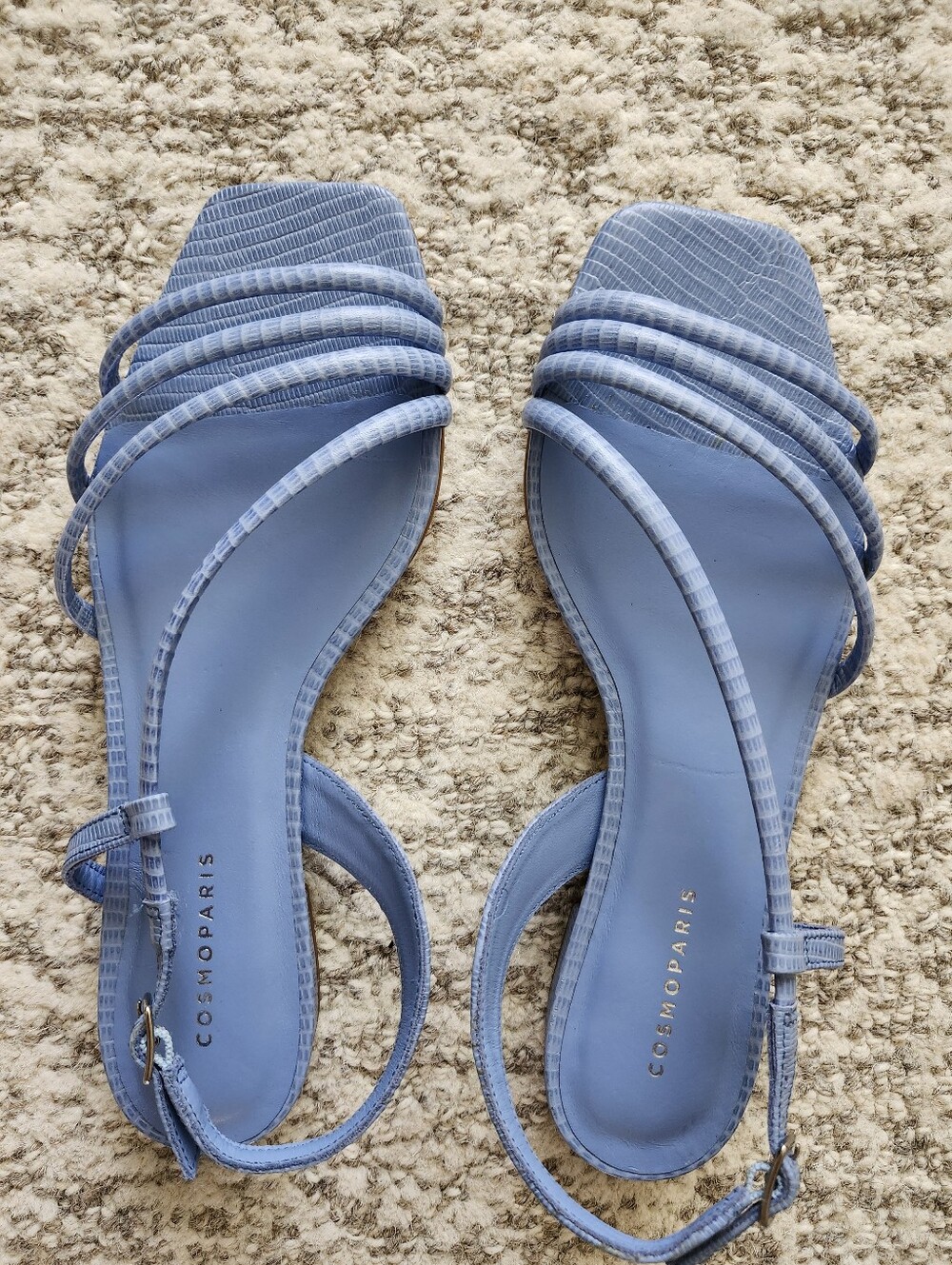 Cosmoparis Light Blue Strappy Square-Toe Leather Sandals New
